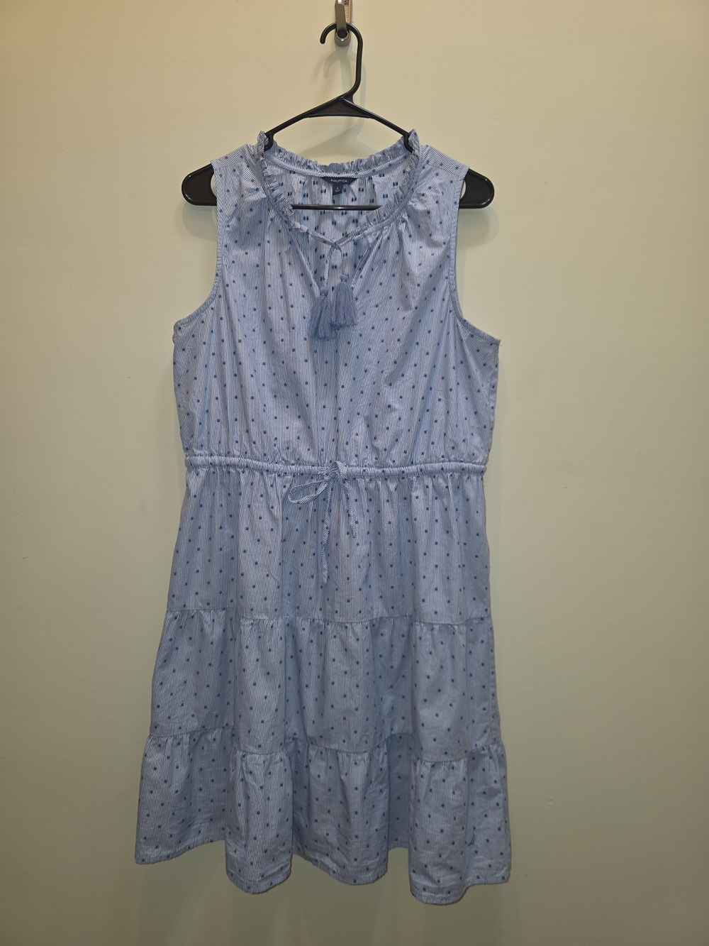 Nautica Light Blue Sleeveless Tiered Summer Dress with Dot Print